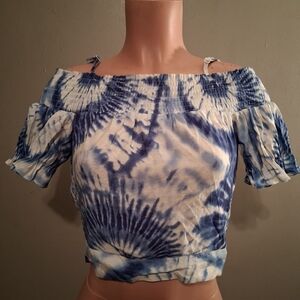 Milk & Honey Blue Tie Dye Off Shoulder Top Size S